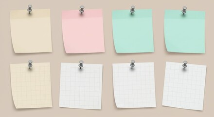 Six Gridded Sticky Notes with Rounded Corners in Pastel Colors
