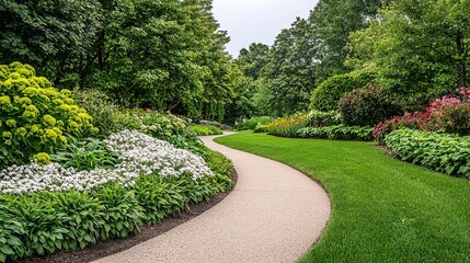 Fototapeta premium Serene garden pathway urban park landscape photography lush environment close-up view nature's beauty