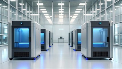 Naklejka premium Advanced Lab with Active Machines in a Modern Tech Environment