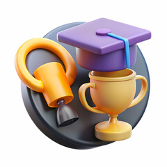 Graduation and champion illustrated in a celebratory 3D icon for academic achievement and recognition
