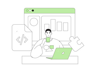 Flat vector illustration of business people operating work scene
