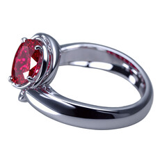 three stone ruby gemstone on silver ring transparent background isolated png stock