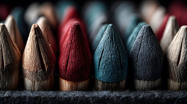 Colorful Pencils Arrangement in Close-Up with Textured Tips
