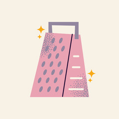 Various kitchen utensils cutting boards, gloves, grater, blender, knife, ladle, whisk, rolling pin, frying pan, salt shaker, cup, and measuring cup. Flat vector illustration. Cooking tools and kitchen