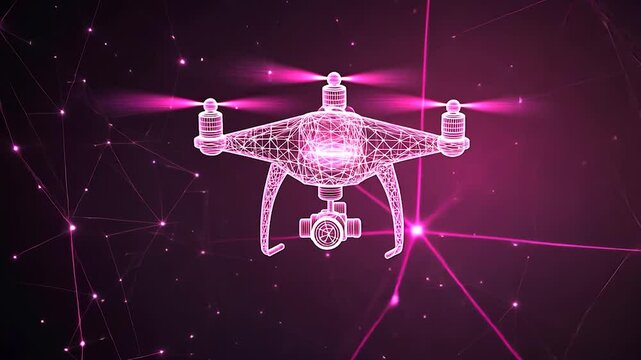 Futuristic Drone in Flight, Abstract Network Background
