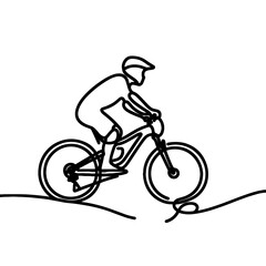 Naklejka premium Biker navigating a trail in a minimalist sketch style 