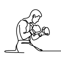 Boxer preparing to fight in a minimalist style on a white background  