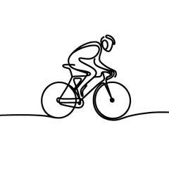 Obraz premium Cyclist riding bicycle in motion on graphic background 