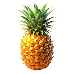 Fototapeta premium Photorealistic pineapple, vibrant yellow and orange fruit, spiky green leaves, tropical fruit, detailed texture, white background, studio lighting, high resolution, sharp focus, food photography