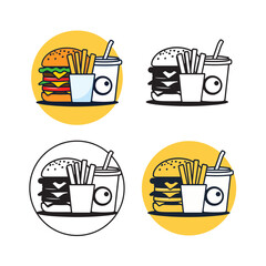 fast food set illustrations burger, fries and drink