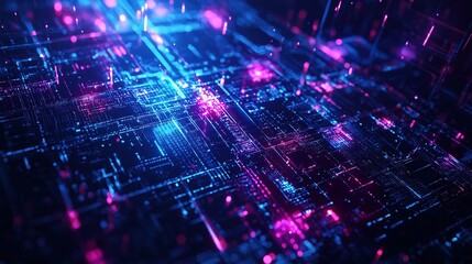 Neon Quantum Computing Core Microchip on Futuristic Circuit Board