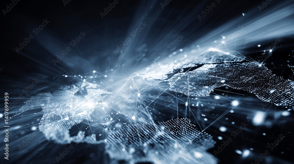 Poster abstract representation of flowing particles and waves in a digital space. abstract, global, futuris