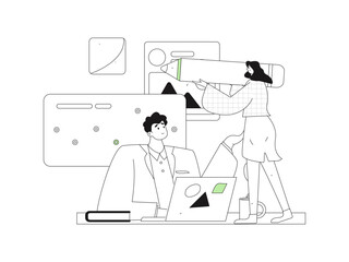 Flat vector illustration of business people operating work scene
