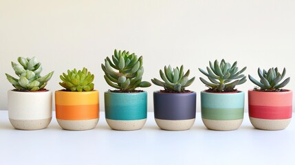 Fototapeta premium Colorful collection of small ornamental plants in decorative pots indoor garden minimalist style natural vibe