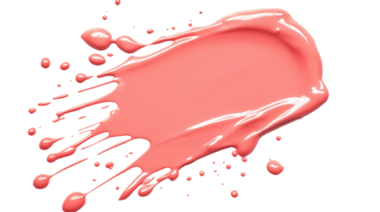 Neon nail polish spill in coral pink, isolated top view, PNG 