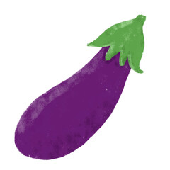 cute kawaii purple eggplant doodle crayon illustration kids eat healthy food organice fresh vegetables ingredient salad soup isolated on white digital sticker clipart
