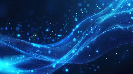 Abstract Blue Digital Waves and Particles in Motion