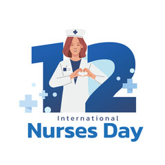 International Nurses Day vector with nurse character, text, number “twelve” and elements to respect for nurses goodness. Important day on 12 May. Flat vector illustration.