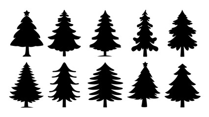 set of chritmas tree silhouette vector on white background