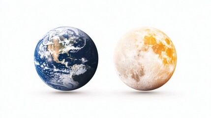 Fototapeta premium Digital Illustration Comparing Earth and the Moon Showcasing Their Distinctive Features and Colors