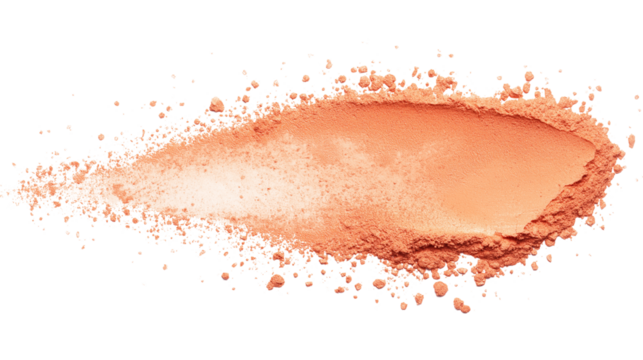 Peachy blush powder smear with gradient effect and soft edges, isolated PNG