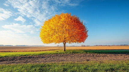 A single tree displays all four seasons in one view with spring blossoms summer greens autumn leaves and winter snow symbolizing the cycle of life and nature's balance through equinox and time

