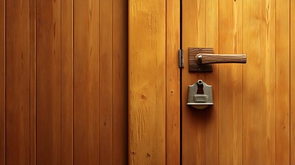 Close-Up of Wooden Door with Modern Lock and Natural Grain Texture for Interior Design Inspiration