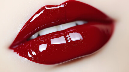 Liquid lipstick swatch in bold red tone, glossy texture, white background, PNG 