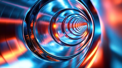 Stylized airflow visualization with cool blue and warm red currents moving through ducts.