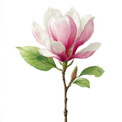 Fototapeta premium Magnolia blossom watercolor painting on white background