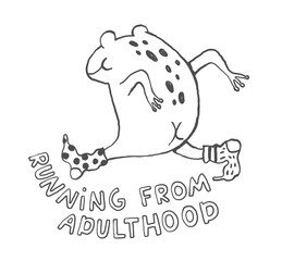 Funny doodle frog print, outline hand drawn toad with quote