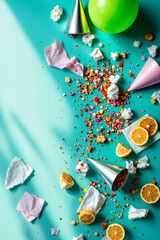 Obraz premium Candy and Citrus Splash on Vibrant Turquoise Background