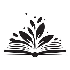 Symbolic Book: Knowledge Blossoms, Magical Secrets Revealed Vector Black silhouettes. with white background