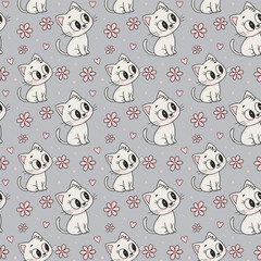 Fototapeta premium Cute Cat Seamless Pattern Kawaii Cartoon Kitten Design