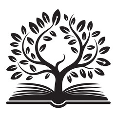 Symbolic Book: Knowledge Blossoms, Magical Secrets Revealed Vector Black silhouettes. with white background