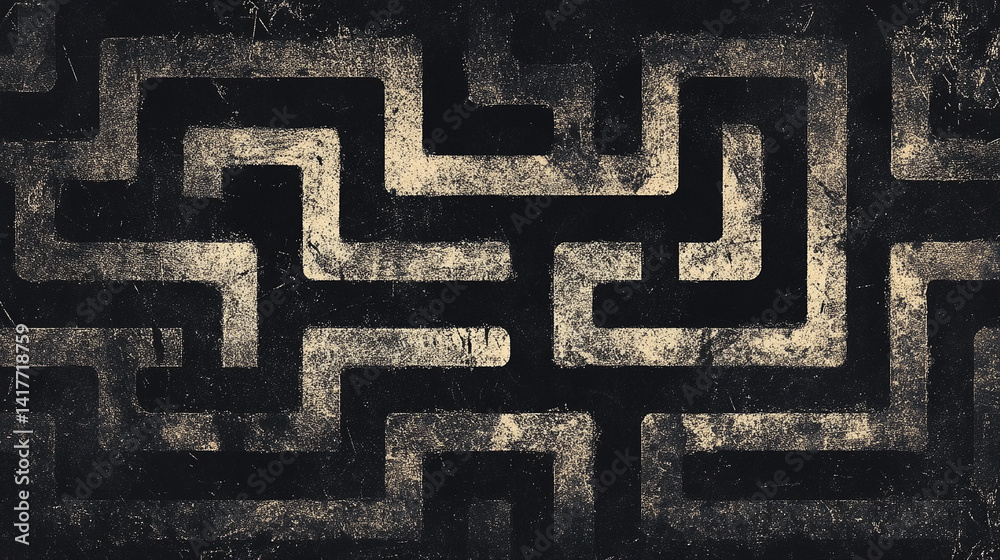 Poster white gold and silver digital maze with interconnected circuit patterns evokes a deep tech aesthetic