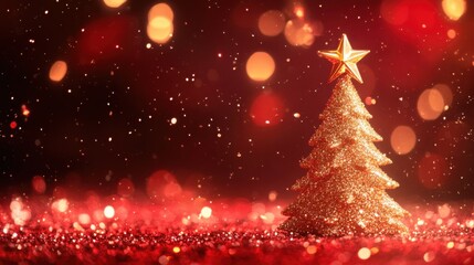 Glittering Christmas Tree with Star Ornament in Festive Lights