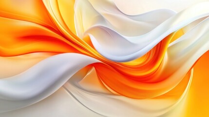 Dynamic abstract design of flowing orange and gray fabrics.