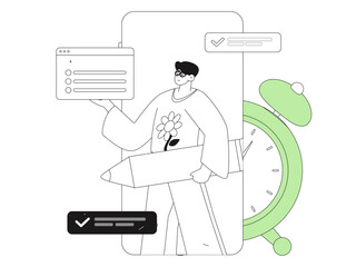 Flat vector illustration of business people operating work scene
