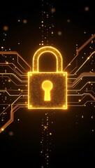 Glowing digital padlock symbolizes online security data protection and cyber safety with a dark