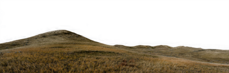 Panorama of rolling hills and autumn colored prairie grass with a transparent sky