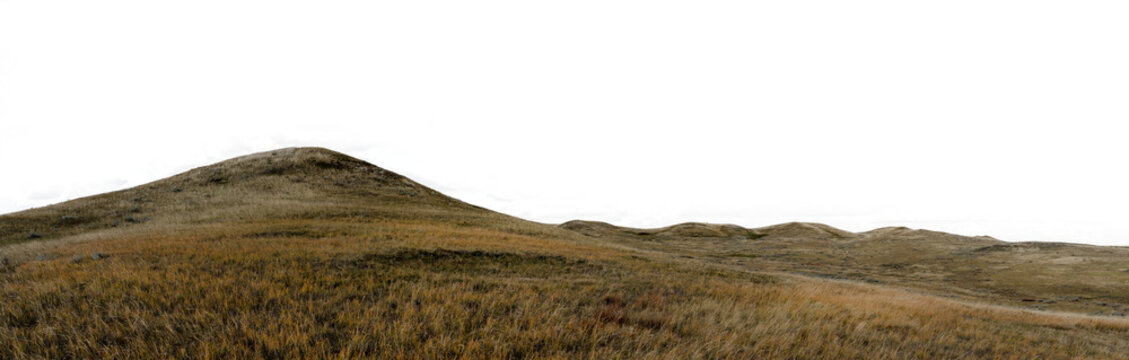 Panorama of rolling hills and autumn colored prairie grass with a transparent sky - Powered by Adobe
