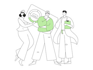 Flat vector illustration of business people operating work scene
