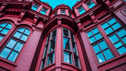 Red Brick Architectural Building Featuring Large Windows and Ornate Details