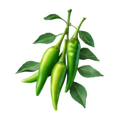Fresh Green Chili Peppers on the Branch with Lush Leaves A Vibrant Harvest Image Perfect for Culinary or Botanical Use