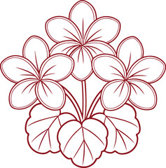 Floral Design With Blossoms And Leaves In Burgundy Outline For Illustration