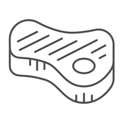 Beef of meat thin line icon, culinary cooking concept. Vector graphics. Fried beef steak, meat slice with bone sign on white background, linear style icon for mobile or web design.