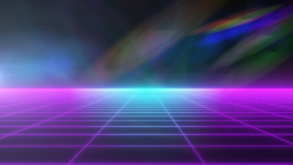 A glowing pink digital grid leading to a distant futuristic cityscape, with a cyberpunk aesthetic © Bolbik