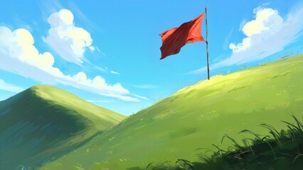 Peaceful Flag on Hill Landscape