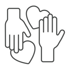 Human hands and hearts thin line icon, charity concept. Vector graphics. Love sharing and exchange, donations sign on white background, linear style icon for mobile or web design.